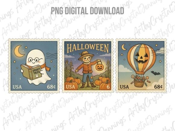Download Vintage Halloween Postage Stamp PNG - Premium Bundle