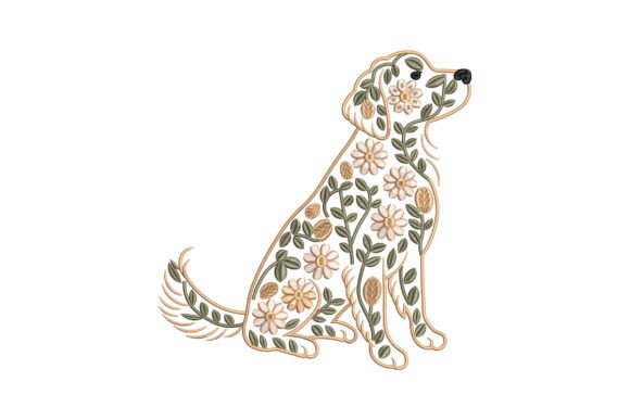 Download Floral Golden Retriever Dog Embroidery - Retriever Collection