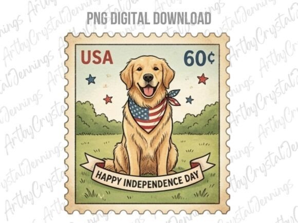 Download Patriotic Golden Retriever Stamp PNG - Premium Resources