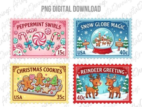 Download Vintage Christmas Postage Stamp PNG - Premium Bundle