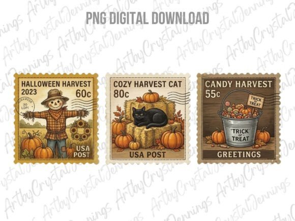 Download Halloween Harvest Postage Stamp PNG - Premium Resources